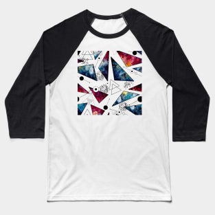 Watercolor Colorful Nebula, Triangles, Lines and Black Dots Baseball T-Shirt